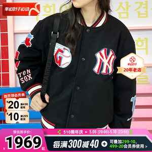 MLB官方男女棒球服22春款LOGO贴布休闲毛呢棉服外套潮3AJPN0124