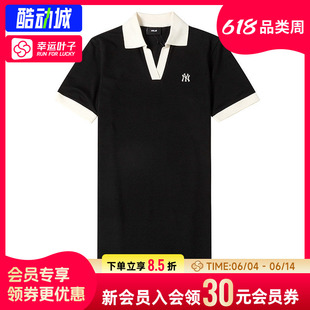 幸运叶子|MLB女士POLO领短袖连衣裙子春季新款运动服黑色长款T恤