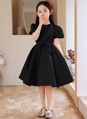 儿童钢琴演奏表演出服公主裙高端夏季黑色女童礼服小主持人连衣裙