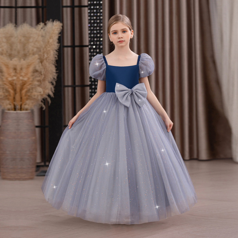 钢琴走秀演出服装女童生日宴会泡泡袖纱裙礼服花童婚礼公主裙