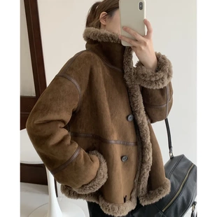 皮毛一体羊羔毛羊剪绒外套2025冬季新立领大翻领高级感皮草大衣女
