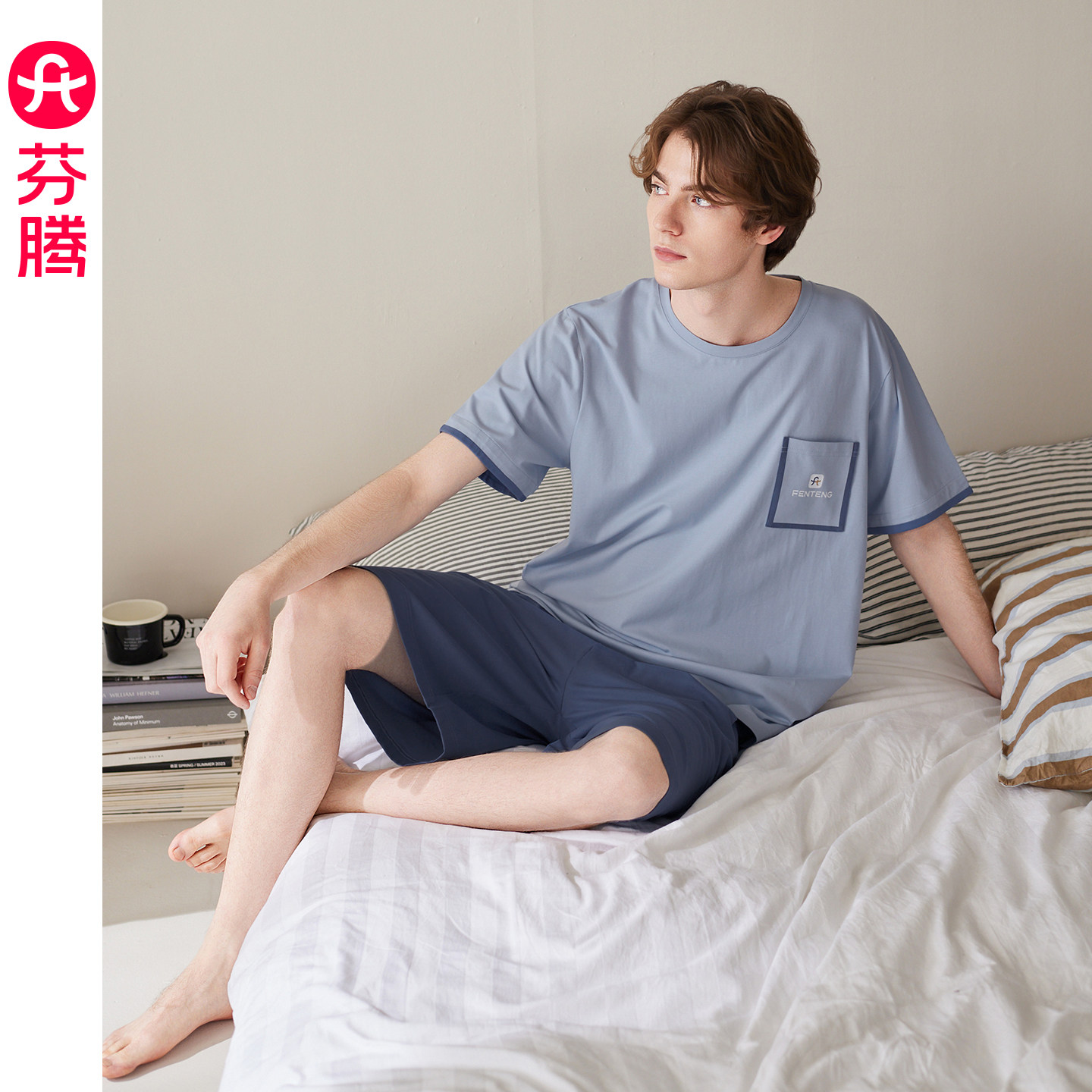 芬腾男士短袖大码夏季家居服套装图片