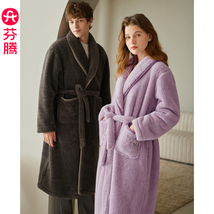 珊瑚绒家居服 休闲中长款 芬腾情侣睡袍秋冬季 蓬蓬绒睡衣防静电时尚