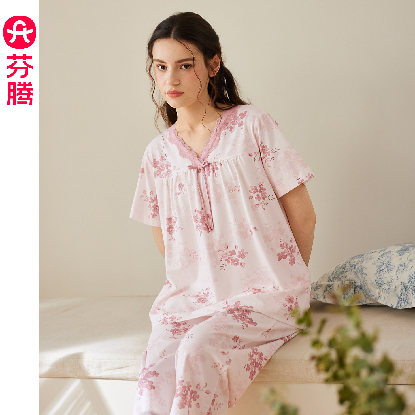 芬腾女士纯棉短袖夏季家居服套装图片