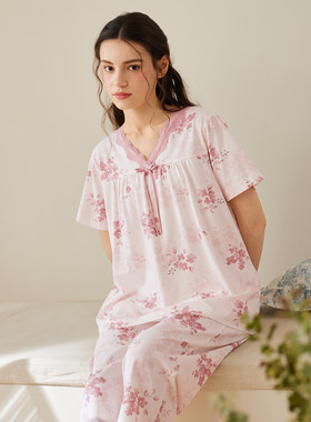 芬腾女士纯棉短袖夏季家居服套装