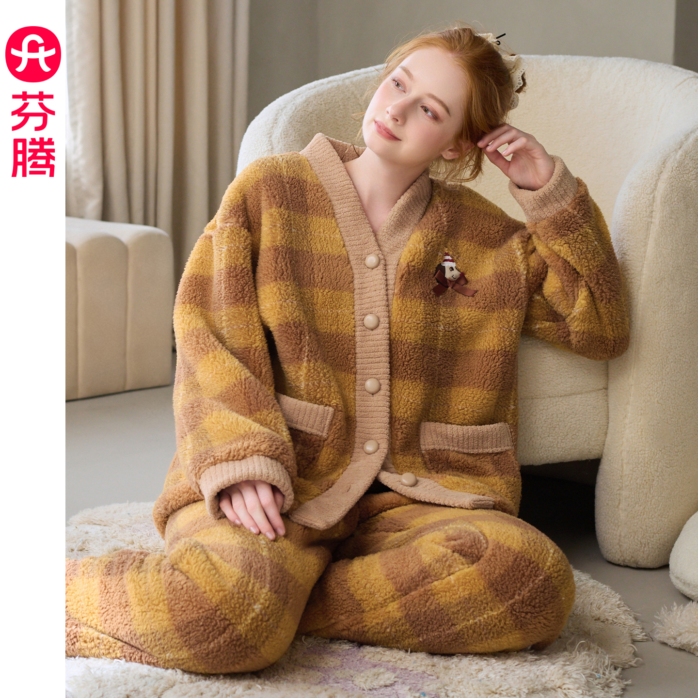 芬腾女士睡衣秋冬季珊瑚绒套装