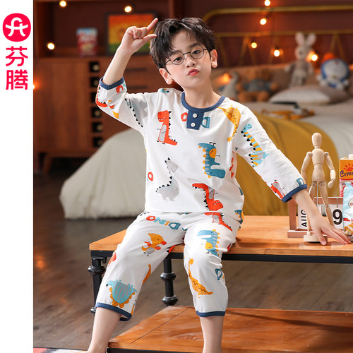 芬腾春夏季男中大童八分袖睡衣