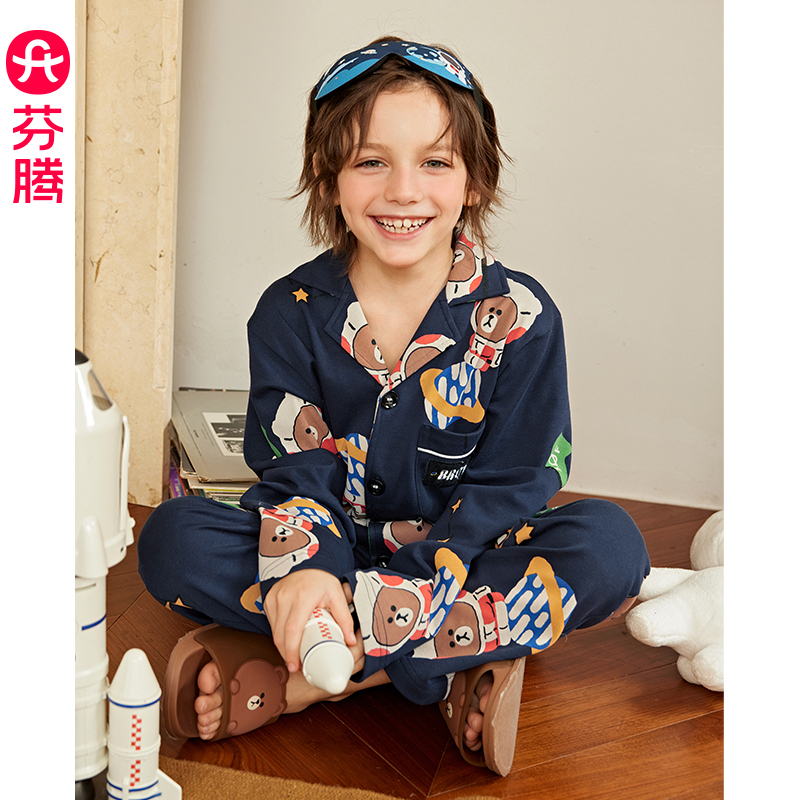 芬腾布朗熊睡衣纯棉长袖男童