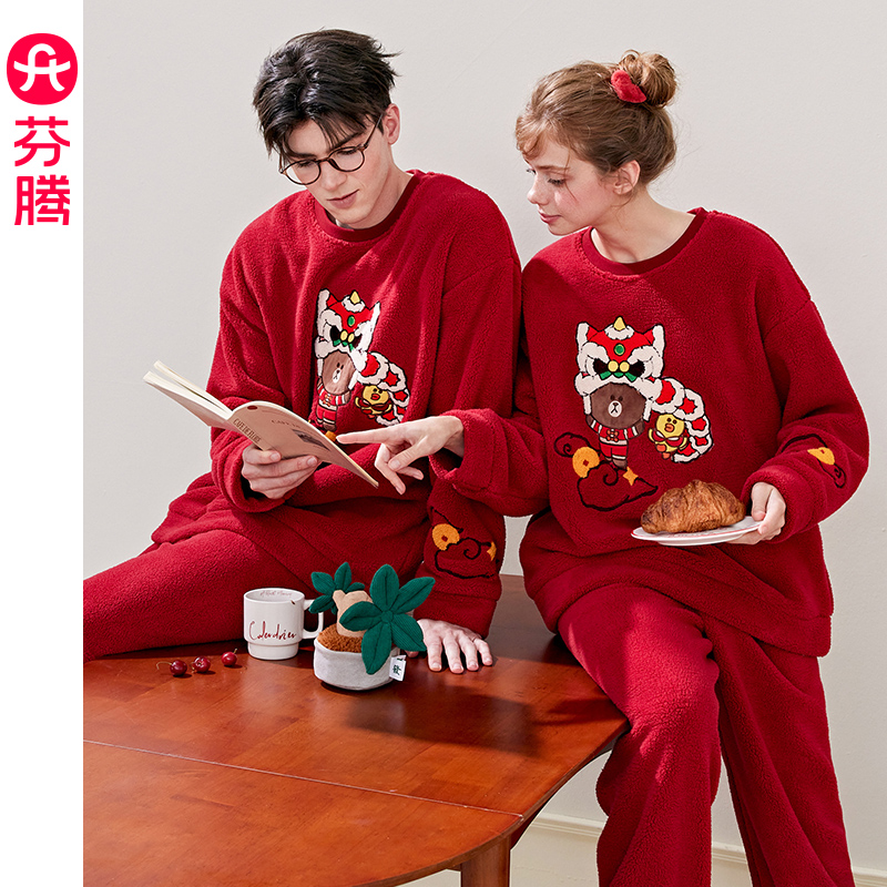 芬腾情侣睡衣珊瑚绒秋冬加厚套装