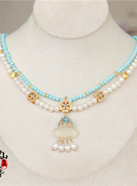 南簪录古风淡水珍珠项链中式双层叠戴软璎珞唐原创国风汉服配饰宋