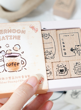 猫咪主题木质印章套装可爱咖啡猫眯TODO待办清单手帐装饰工具印画