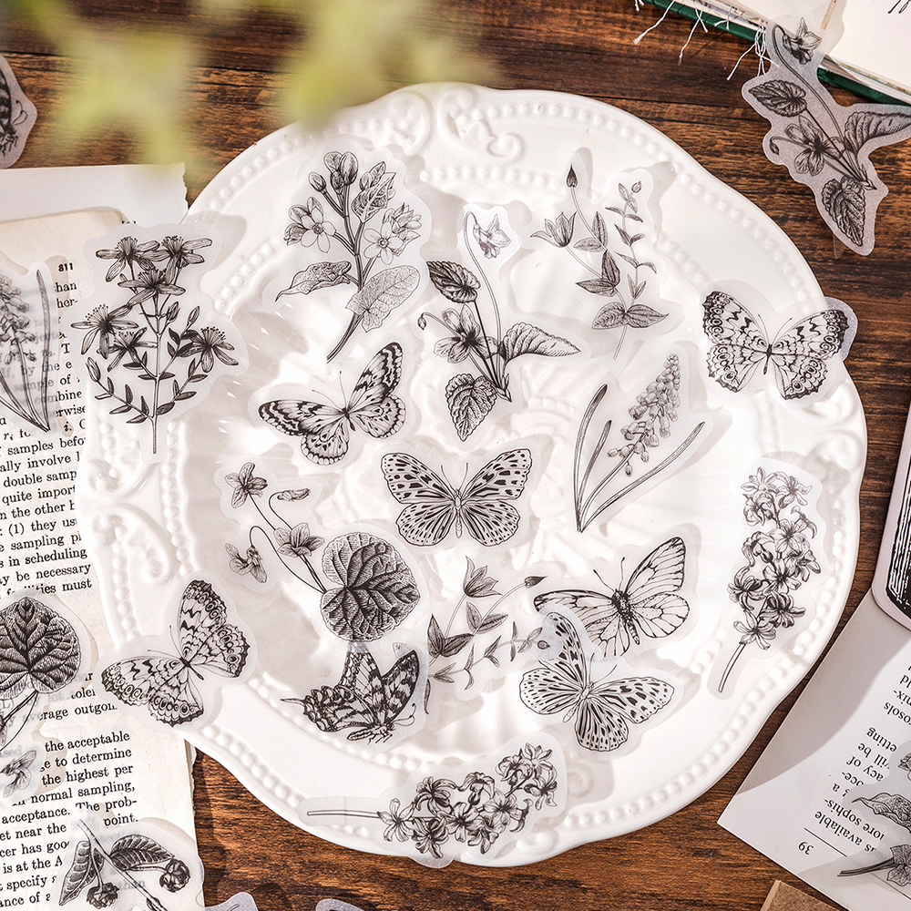 自粘30张复古黑白贴纸包