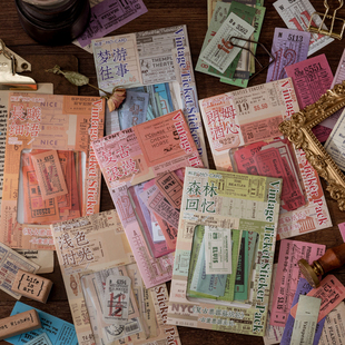 陌墨 古董票据贴纸包可书写纸文艺复古英文车票手账拼贴打底装饰