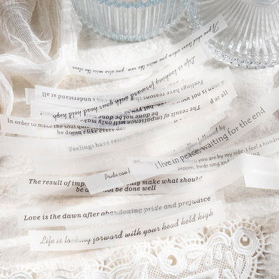 蕾丝主题硫酸纸长条贴纸包黑白英文短句简约百搭手账装饰素材贴画