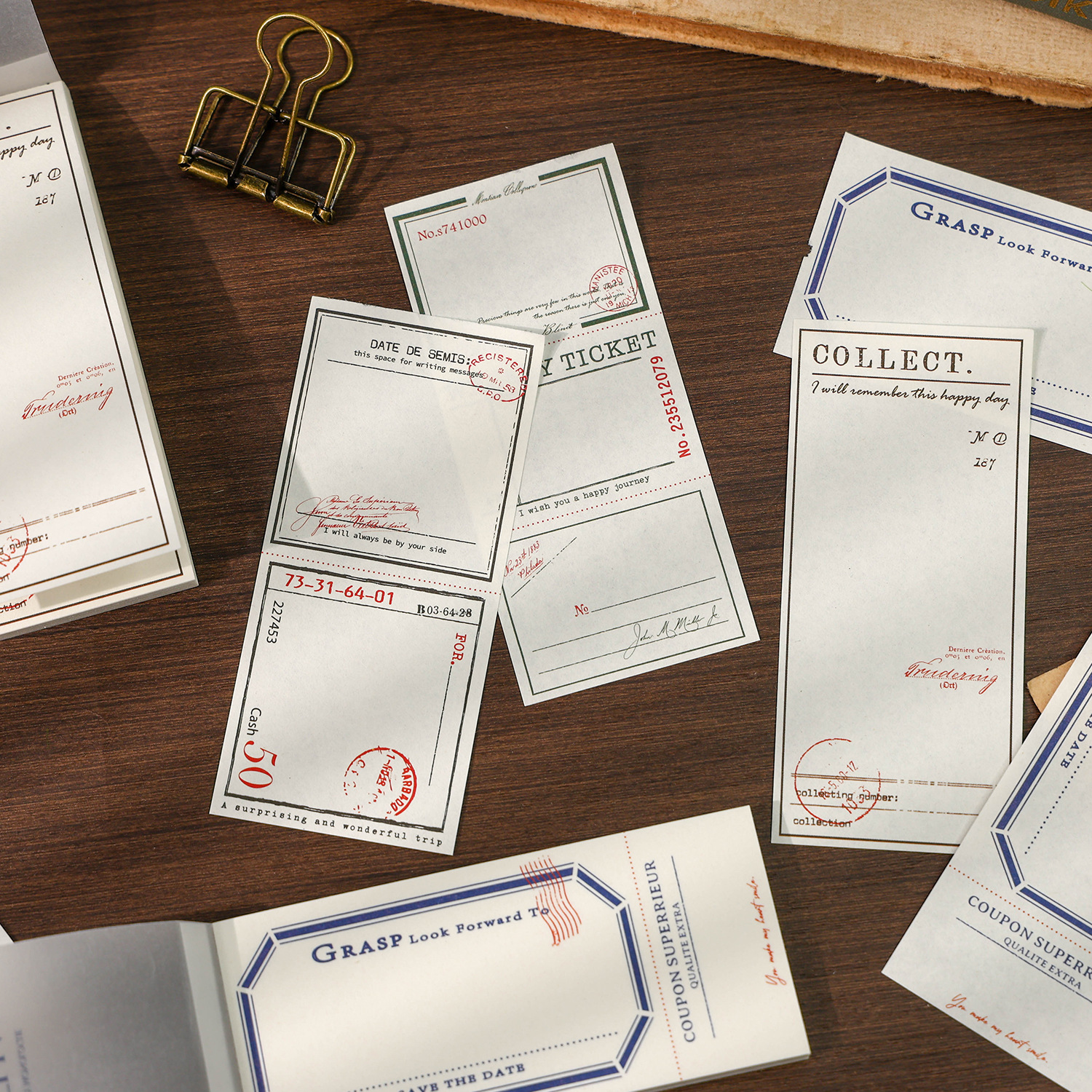 可撕无粘性留言记事便签本 复古票据特种纸手帐装饰素材打底纸