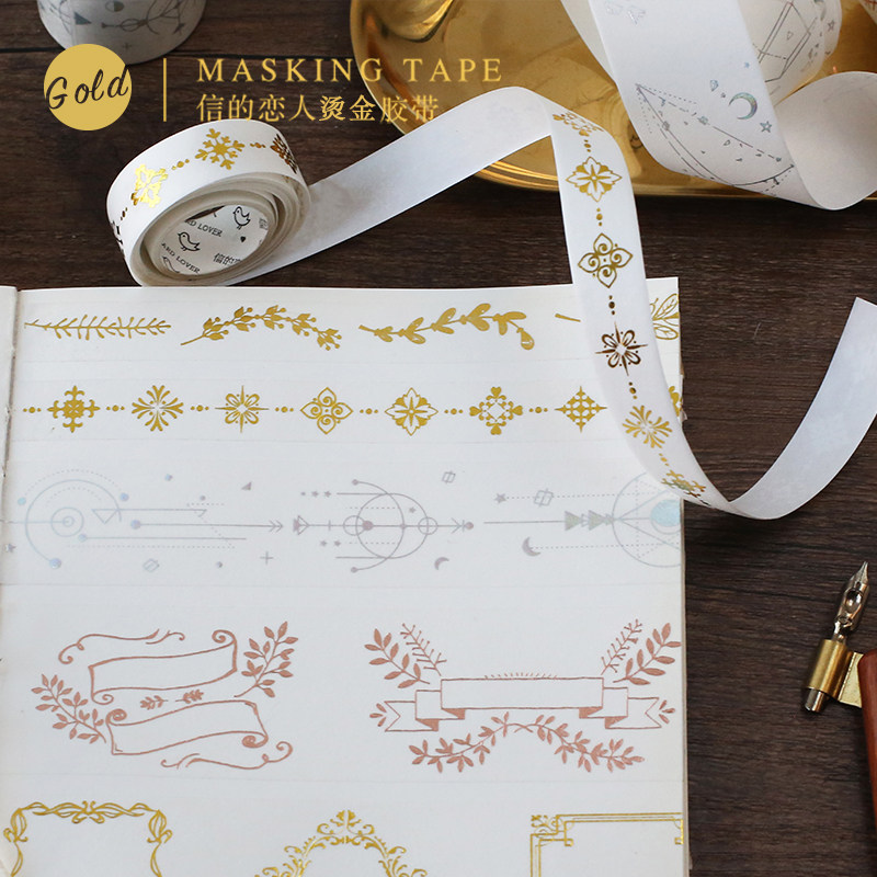 信的恋人 镭射玫瑰金烫金日本和纸胶带 星系蕾丝鹿角手帐装饰贴纸