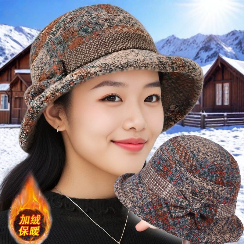 帽子秋冬季奶奶保暖盆帽女中老年人妈妈帽加厚毛呢礼帽渔夫帽
