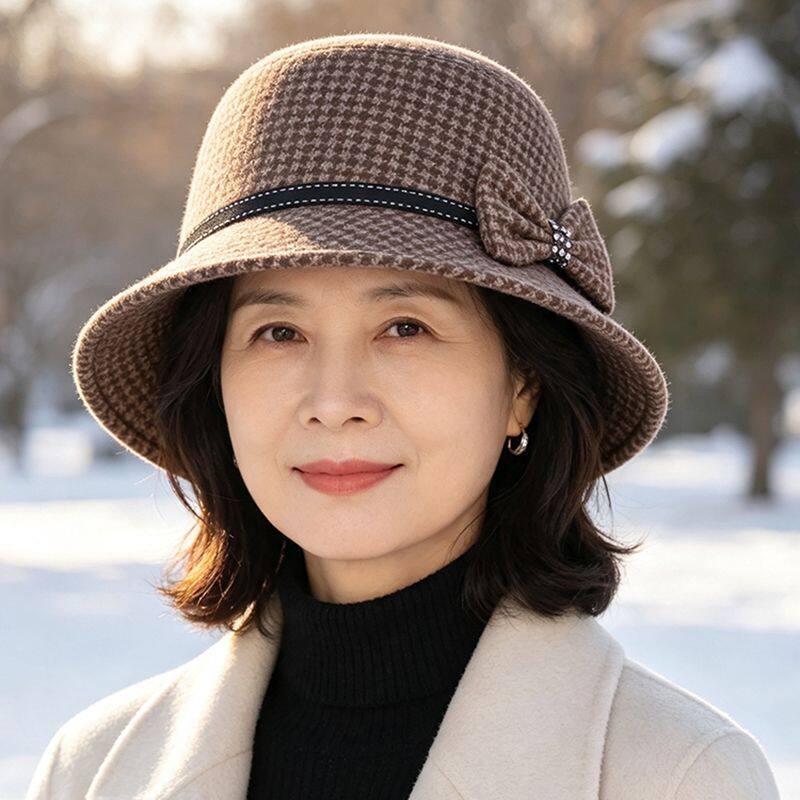 秋冬优雅减龄中老年毛呢保暖盆帽礼帽渔夫帽老人奶奶妈妈帽子春秋