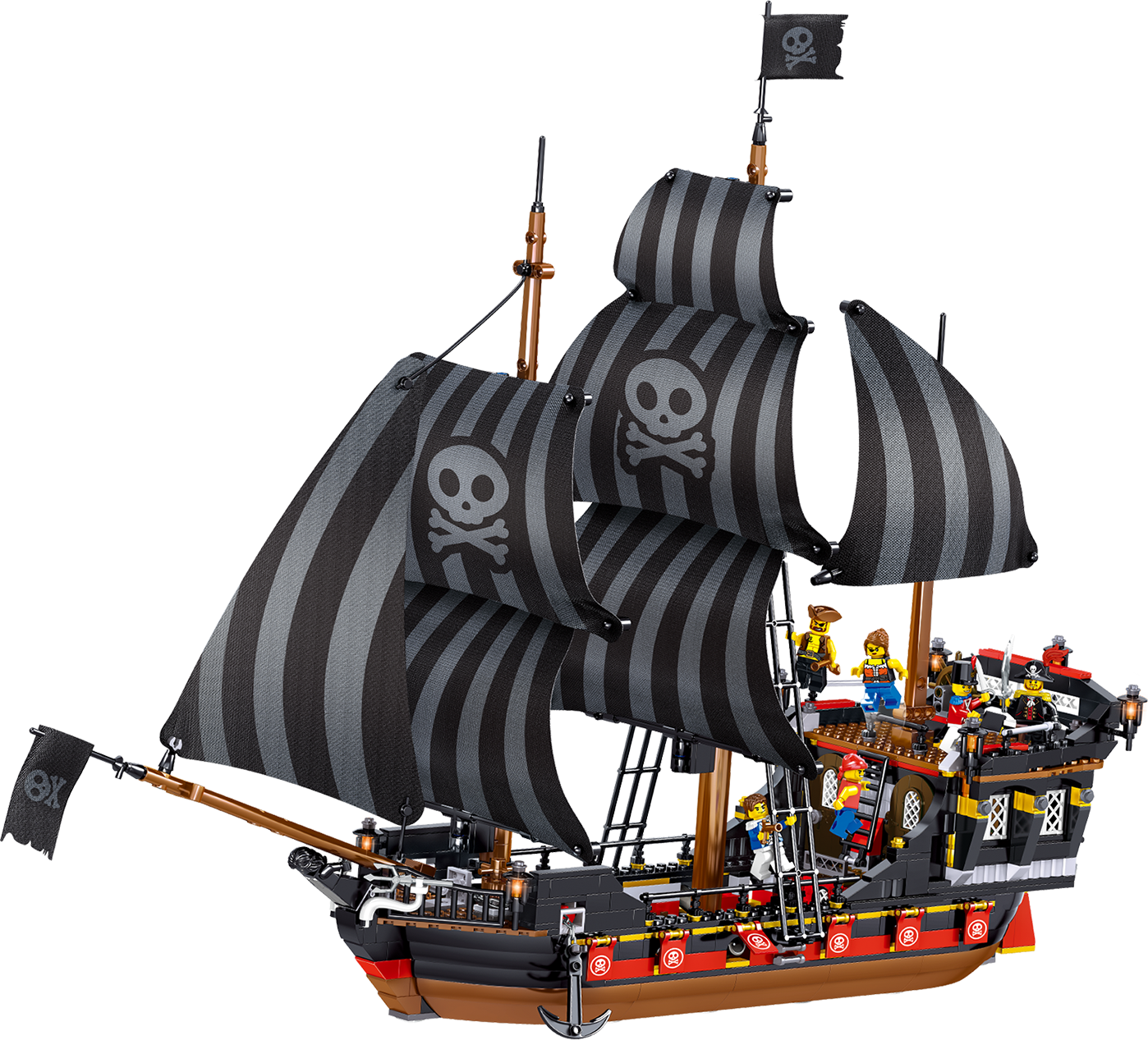 正品哲高海盗船系列1801拼插积木 兼容乐高颗粒 跨境袋装包装