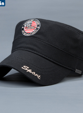 男帽子春夏休闲平顶帽圆标防晒遮阳帽加大后男帽百搭爸爸太阳帽