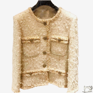 宋茜同款 女士小香风外套 白色金丝面料 女士上衣 手工定做