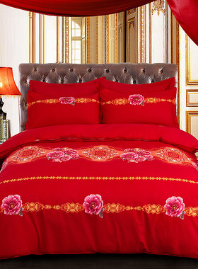 加厚纯棉大红色婚庆纯棉被套单件全棉被罩单人1.8米床双人220*240
