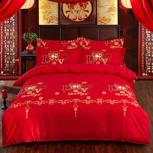 加厚纯棉大红色婚庆纯棉被套单件全棉被罩单人1.5米床双人200 230
