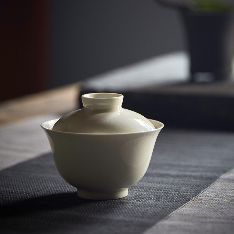 手工陶瓷盖碗景德镇复古草木灰釉功夫茶具大号三才泡茶碗礼盒装