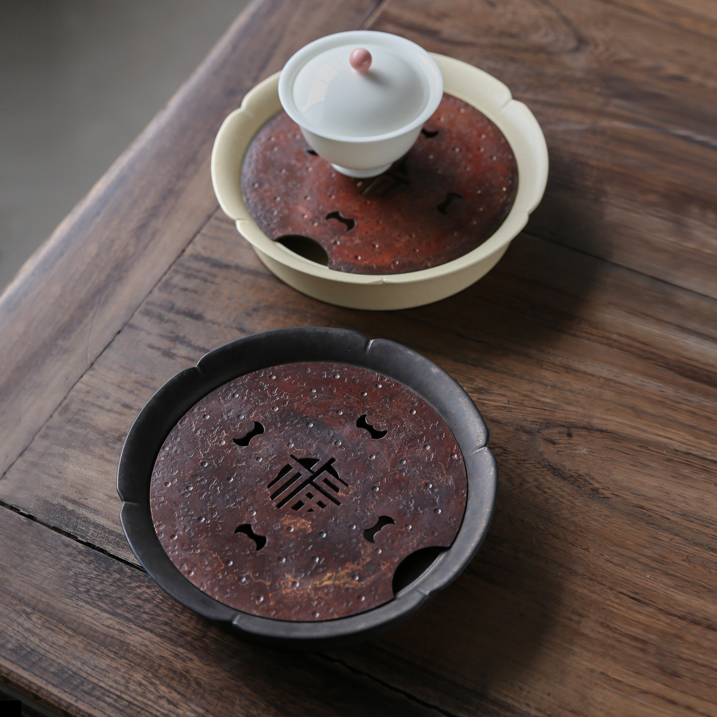 陶瓷圆形壶承侘季风简约储水干泡台中式家用茶盘功夫茶具淋壶茶盘