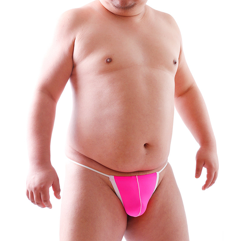 Design real-life photo of fat man large size men's fat bear claws pink sexy tempting single thong