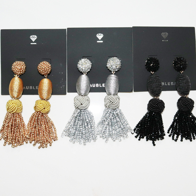 美国轻奢品牌BB 缠绕线珠子 流苏耳环 tassel earrings