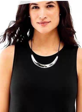 美国棉麻品牌 抛光镜面银色半圆环线绳项链 男女中性款