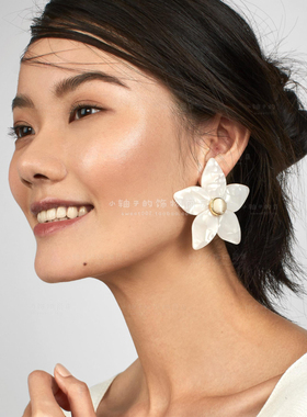 美国轻奢品牌白色多色花瓣树脂耳环耳钉耳夹flower resin earring
