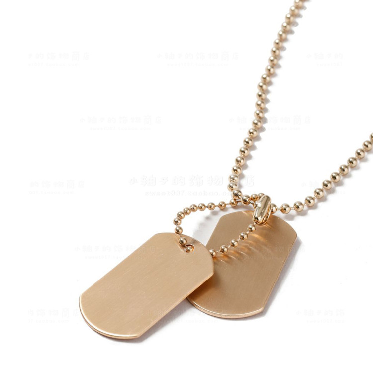 英国topman男士 中性金色拉丝质感身份牌狗牌中长项链 金色