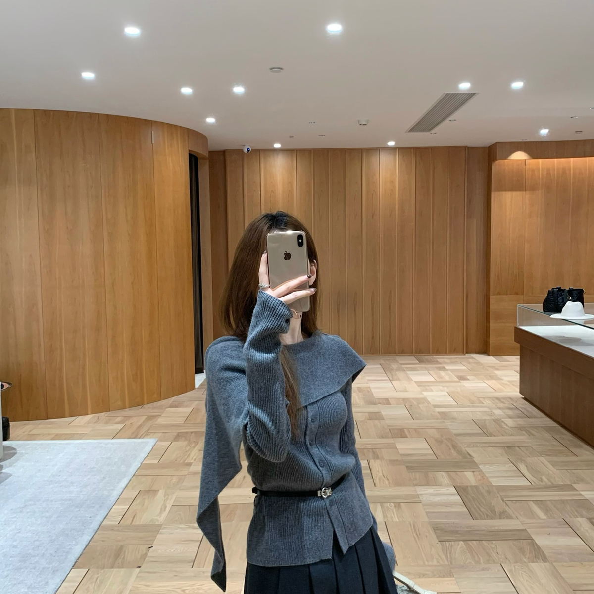 EASE原创正品极简大牌多穿法披肩线条感高密软糯针织衫配腰带