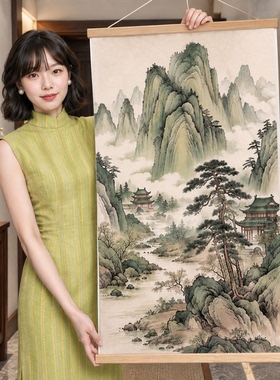 国画山水宋式美学卷轴装饰画电表箱遮挡新中式中古风客厅玄关挂画