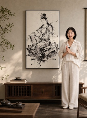 观世音菩萨挂画新中式客厅装饰画玄关走廊电表箱遮挡中国风装饰画