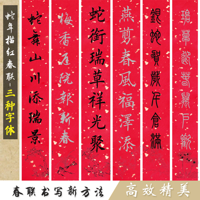 蛇年新款描红两色彩绘对联春联零基础速成万年红宣纸手写斗方福字