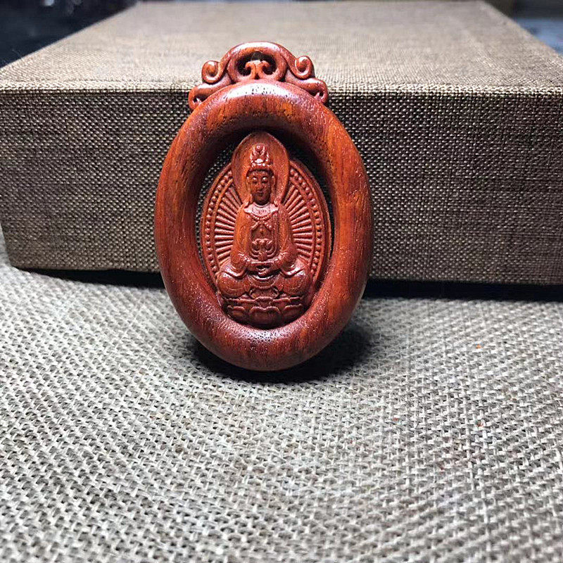 非洲小叶紫檀木观音菩萨红木木雕佛牌挂件禅慈悲吊坠项链挂坠牌子