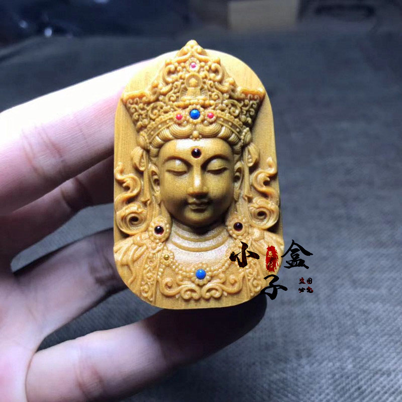 小盒子芭比檀香南海观音观自在菩萨佛牌普度众生红木挂件吊坠项链