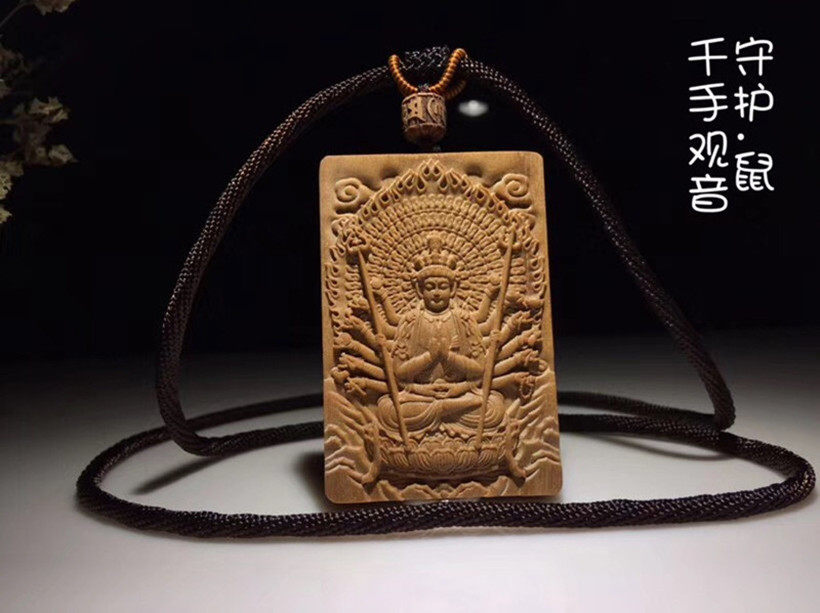 芭比檀香木吊坠十二生肖守护神佛牌本命佛把件千手观音项链吊坠