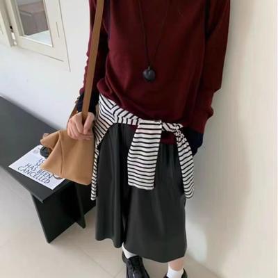 拼色圆领套头毛衣休闲针织打底衫