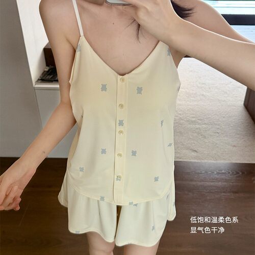 吊带短裤家居服两件套冰丝睡衣