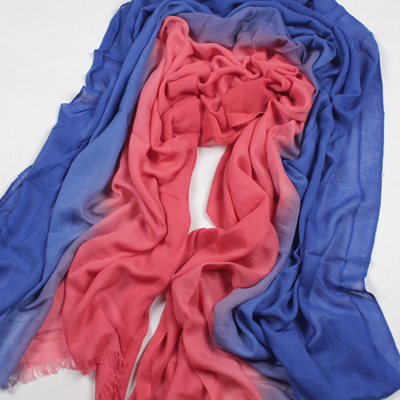 腈纶拼色吊染春夏秋冬季男女士超大长款纯色渐变棉麻围巾披肩两用