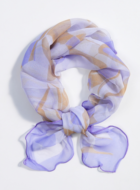 蓝色百搭60cm薄款小方巾荷叶边乔其纱丝巾纱巾春夏季女士妈妈丝绸