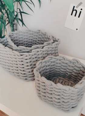 北欧棉绳收纳筐编织筐桌面化妆品收纳置物篮可水洗钥匙杂物收纳盒