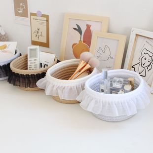 花边少女心好物家居用品桌面收纳盒化妆品棉绳收纳筐玄关收纳筐