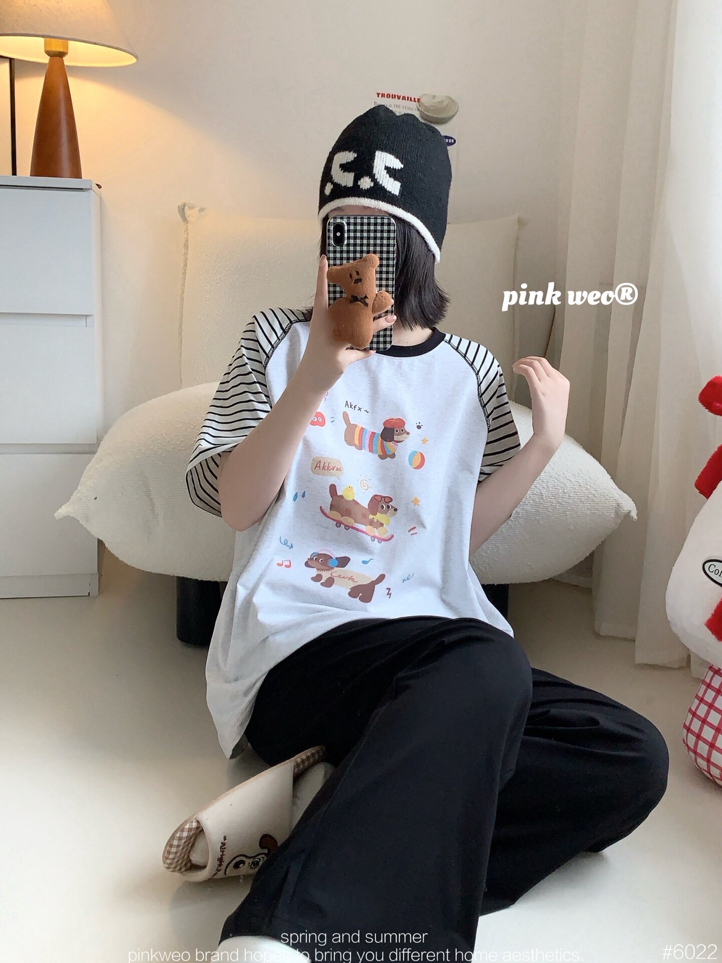 pink weo睡衣女夏季纯棉短袖长裤家居服套装可外穿