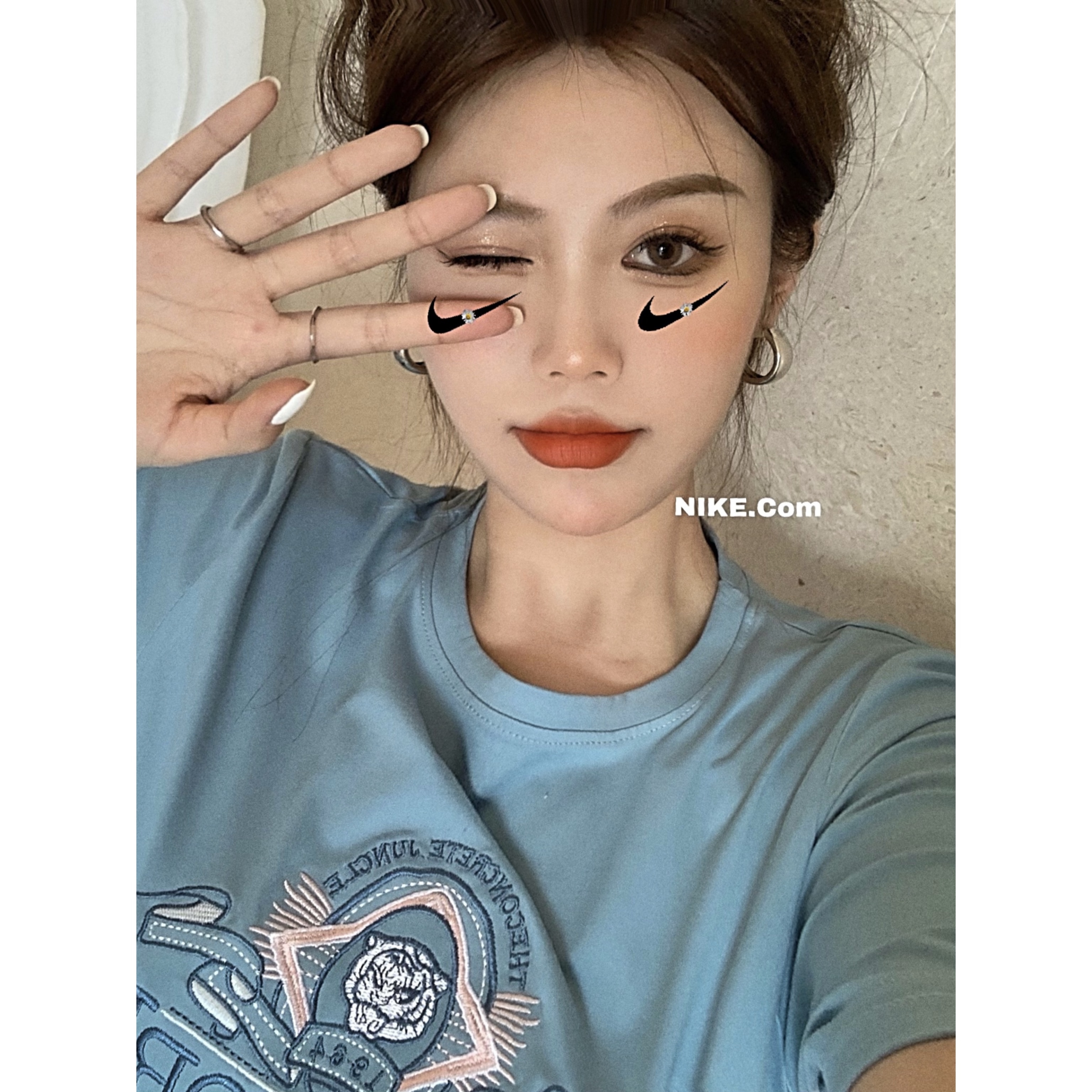 Real price simple versatile casual embroidery short T-Shirt Top