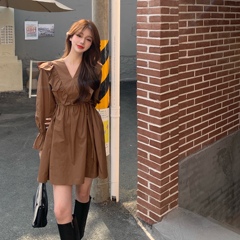 Real price does not reduce the Korean version of temperament close waist show A-line shirt skirt simple dress